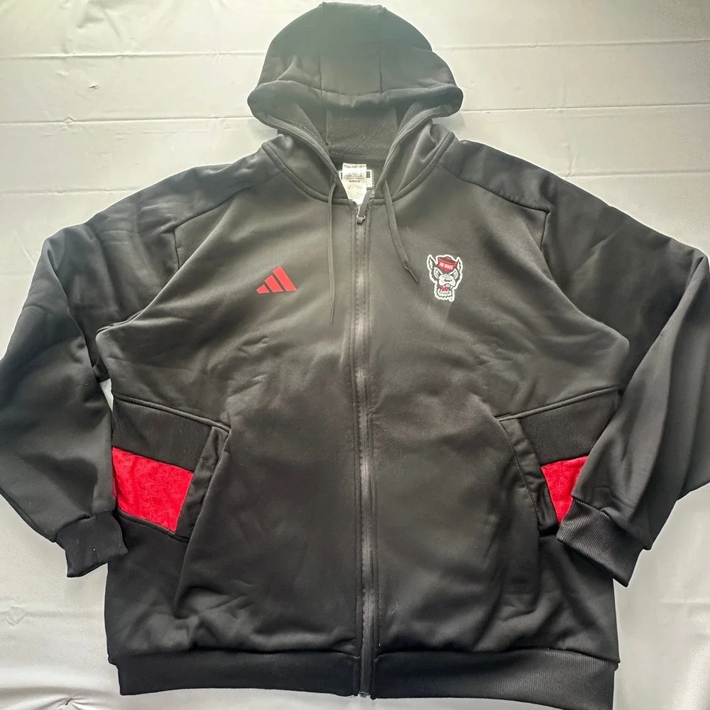 Adidas NC State Wolfpack Full Zip Hoodie Mens 2XL Black Red Tuffy Wolf Fleece